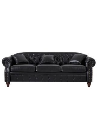 85.8" Chesterfield Sofa - Tufted Faux Leather