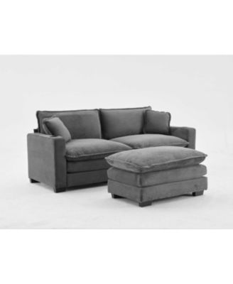 Streamdale L Shape Corduroy Sofa w/ USB, Cup Holder & Footstool - Gray
