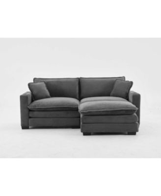 Streamdale L Shape Corduroy Sofa w/ USB, Cup Holder & Footstool - Gray