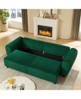 Streamdale Green Corduroy Convertible Sleeper Sofa with Storage
