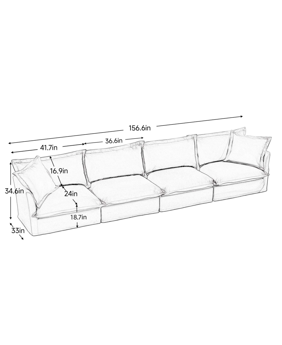 Streamdale Furniture Slipcovered 4-Seater Sofa with Removable Cover in Cream Chenille