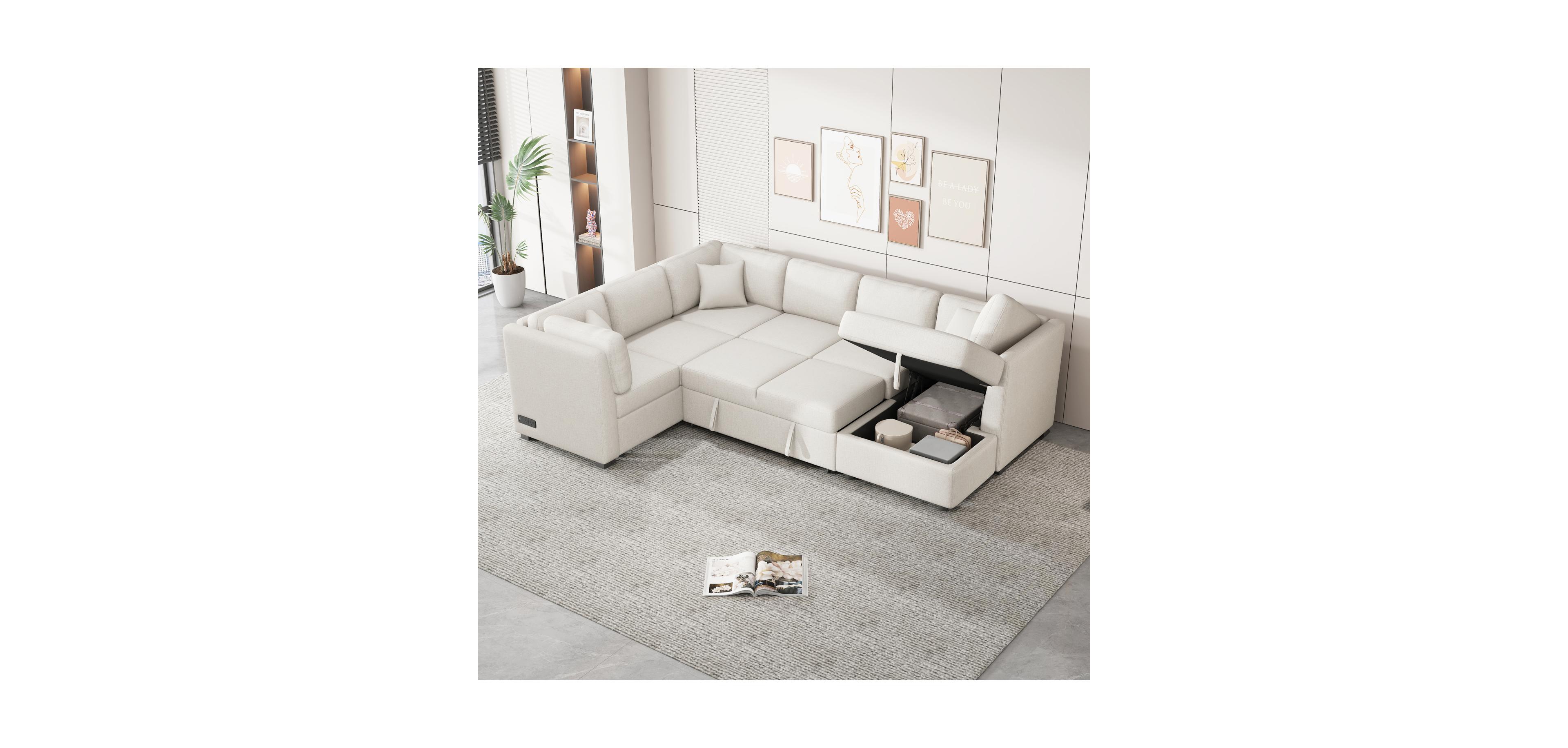 Streamdale Furniture 108" U-Shaped Sectional Sofa Bed with Storage Chaise, Usb Ports & Power Sockets