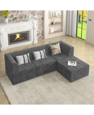 Streamdale L-Shape Modular Sofa Minimalist Corduroy Couch with Sleeper for Compact Living