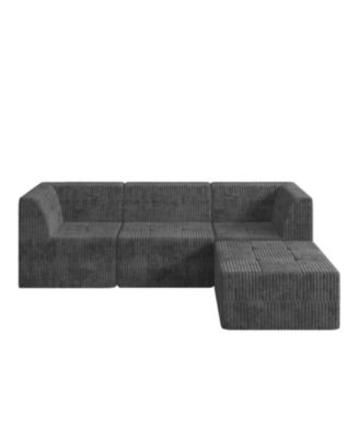 Streamdale L-Shape Modular Sofa Minimalist Corduroy Couch with Sleeper for Compact Living