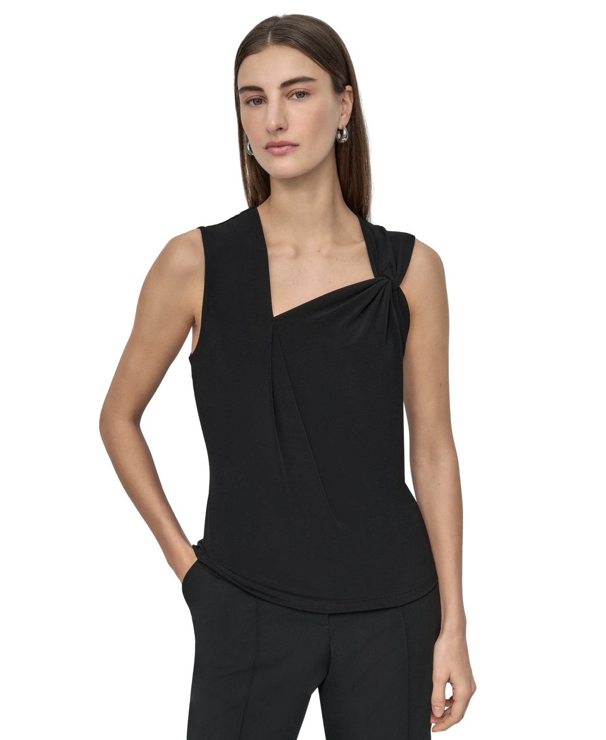 Petite Asymmetric Sleeveless Top - Black