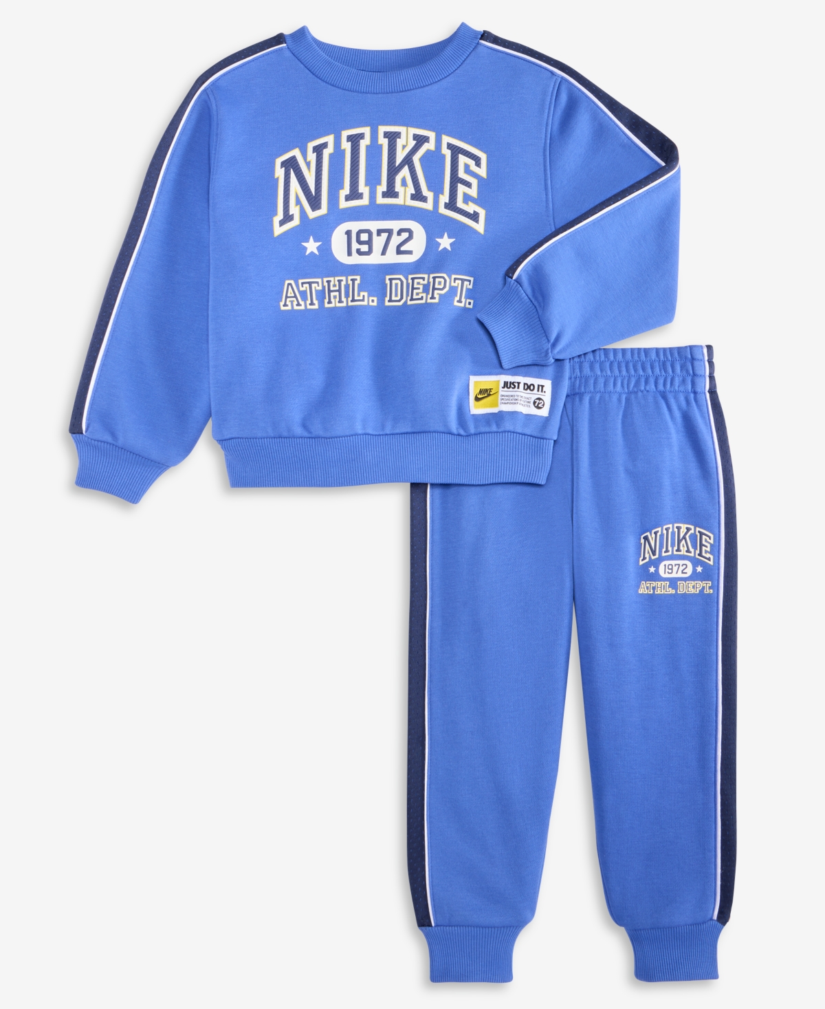 Nike Little And Toddler Boys 2-piece Sportswear P.e. French Terry Crewneck Top And Pant Set In Blue