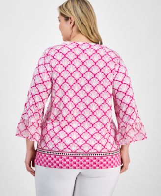 Plus Size Printed Chiffon-Sleeve Blouse, Exclusively at Macy's