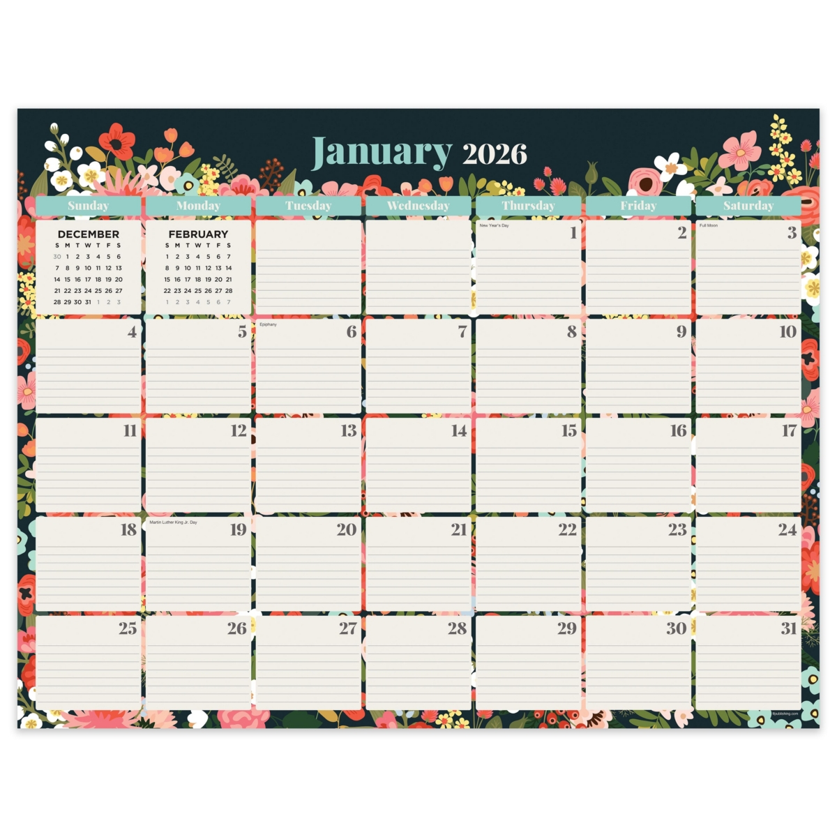 2026 Bountiful Blooms Large Desk Pad Monthly Blotter Calendar - Multicolor
