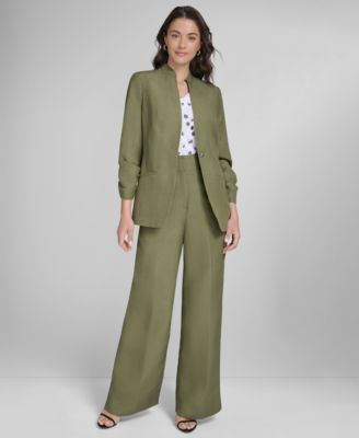 Womens 3 4 Sleeve Blazer Flutter Sleeve Blouse Wide Leg Pants