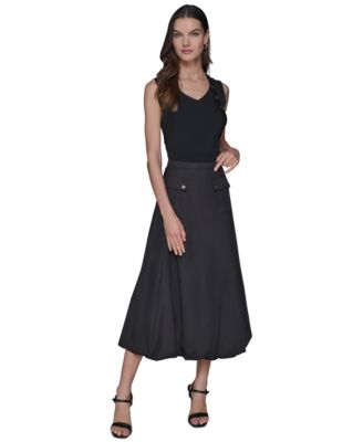 Women's Pocket-Front Cotton Midi Bubble Skirt