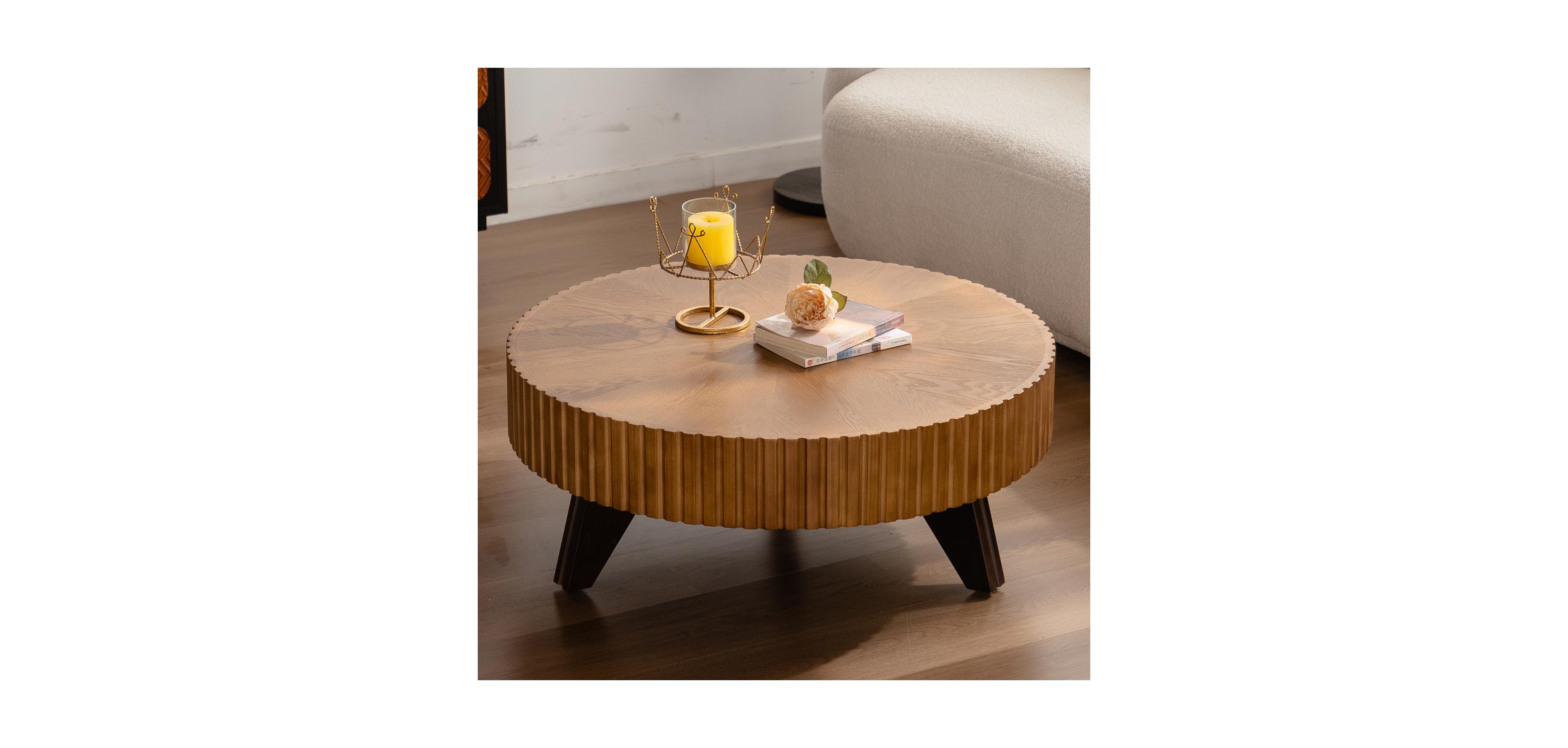 Streamdale 35.4 "Round Retro Coffee Table, Coffee Table Suitable For Coffee and Home Decor, Natural