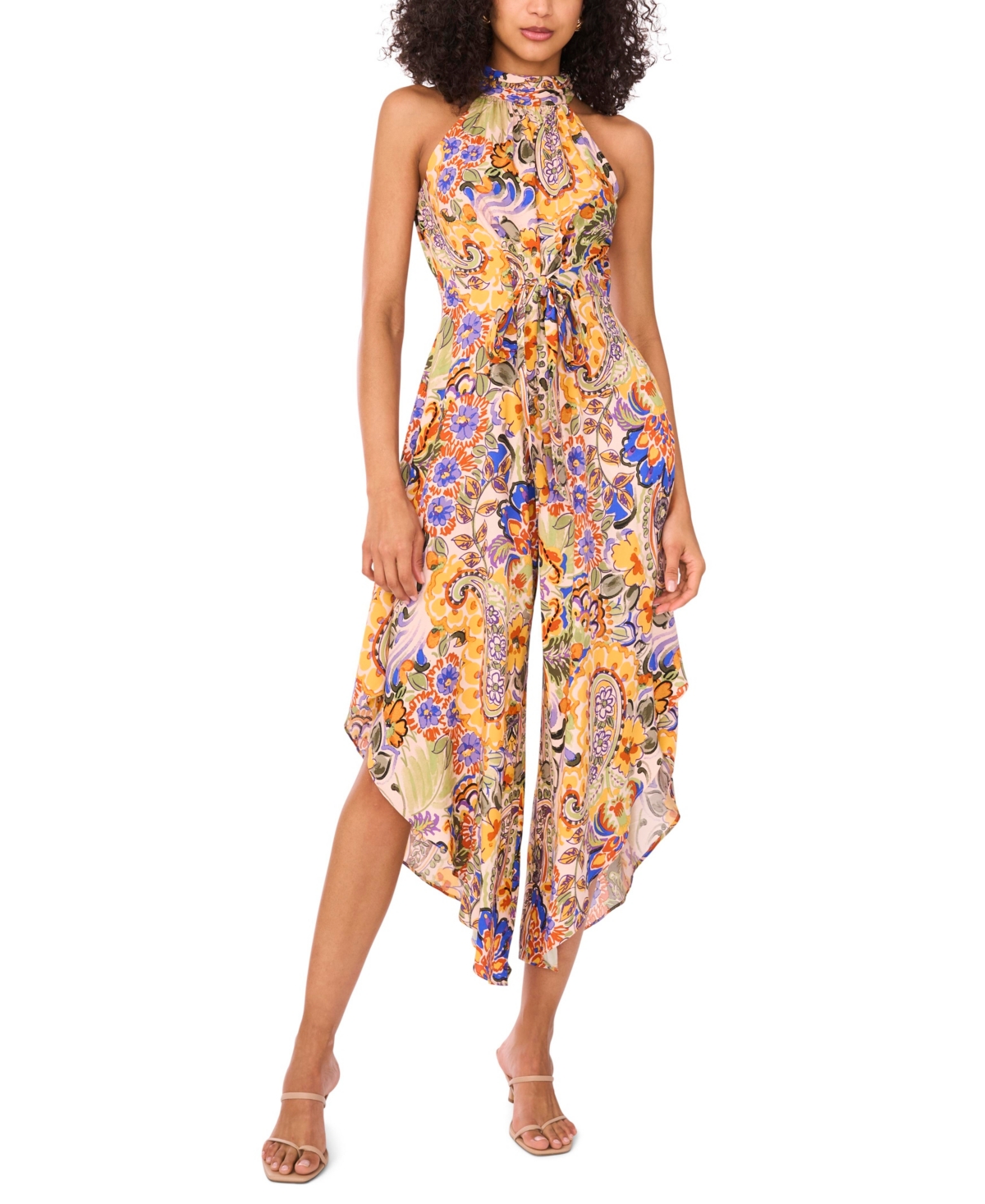 Women's Printed Halter Asymmetrical-Hem Jumpsuit - Multi