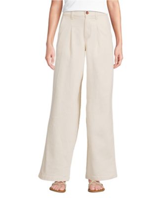 Women's High Rise Soft Denim Pleated Wide Leg Trousers Pant