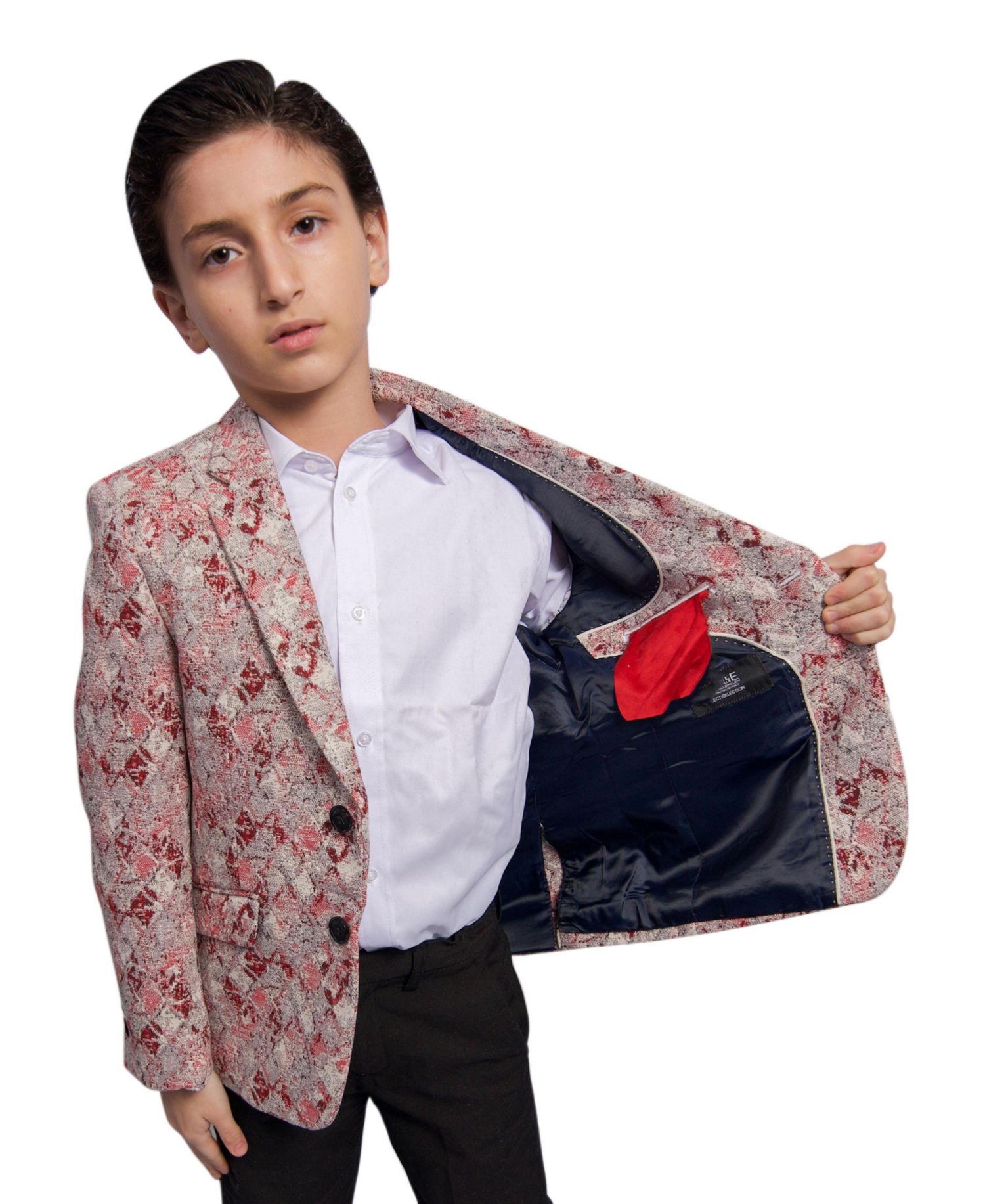 Boys Red Slim Fit Faded Argyle Jacket