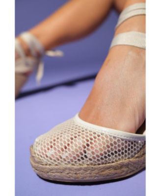 Lions Mesh Leather Wedge Espadrilles Sandal (Women)