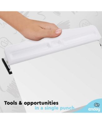 3 Hole Punch Heavy Duty, 3 Ring Hole Puncher for Binder, 10 Sheet Adjustable Paper Punch, Metal Three Hole Punch with Built-in Waste Chip Tray, Desktop 3 Hole Puncher Rubber Base, White - by Enday