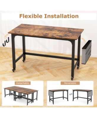 48 Inch Rolling Computer Desk with Metal Frame for Home Office