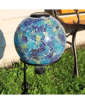 Glass Mosaic Garden Gazing Globe with Solar Light - 10 - Blue