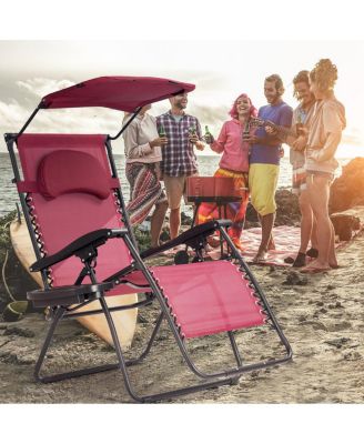 Folding Recliner Zero Gravity Lounge Chair W/ Shade Canopy Cup Holder