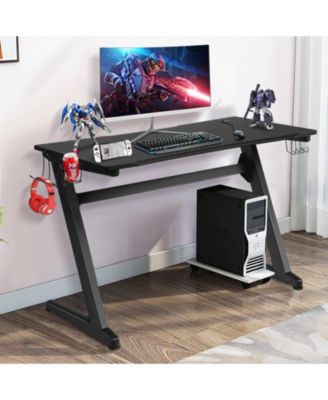 45.5 Gaming Desk, Z Shaped Racing Game Table with Carbon Fiber Surface, Mouse Mat, Headphone Hook, Cup Holder, Game Handle Rack, Ergonomic Home Office Computer Table Gamer Workstation