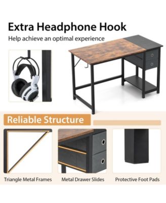 48-Inch Home Office Desk with 2 Drawers Hanging Hook