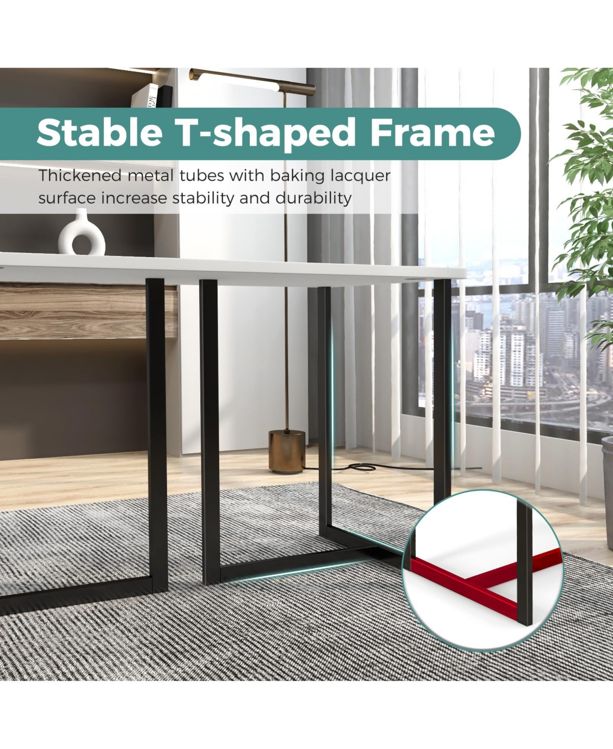 Modern Computer Desk 47 Inch Writing Study Table with Metal Frame
