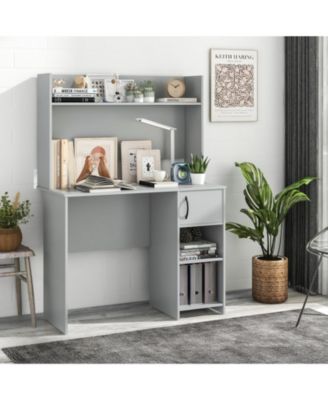 Home Office Desk with Raised Display Shelf and 2 Open Shelves