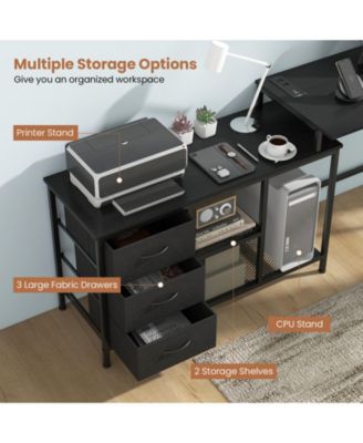 L-shaped Computer Desk with Power Outlet for Working Studying Gaming
