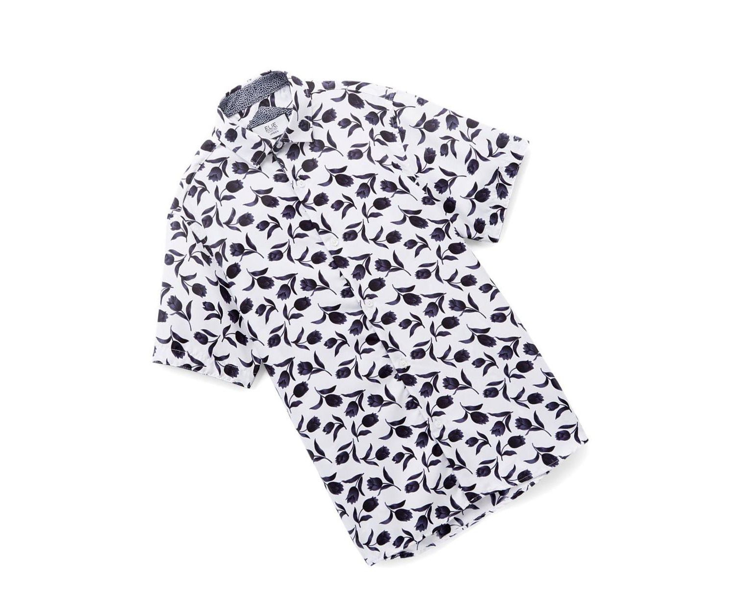 Big Boys Blue Floral Button-Down Slim Fit Short Sleeve Shirt