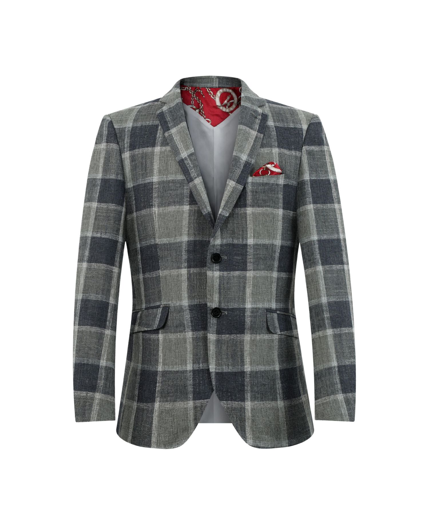 Boys Grey Slim Fit Plaid Blazer