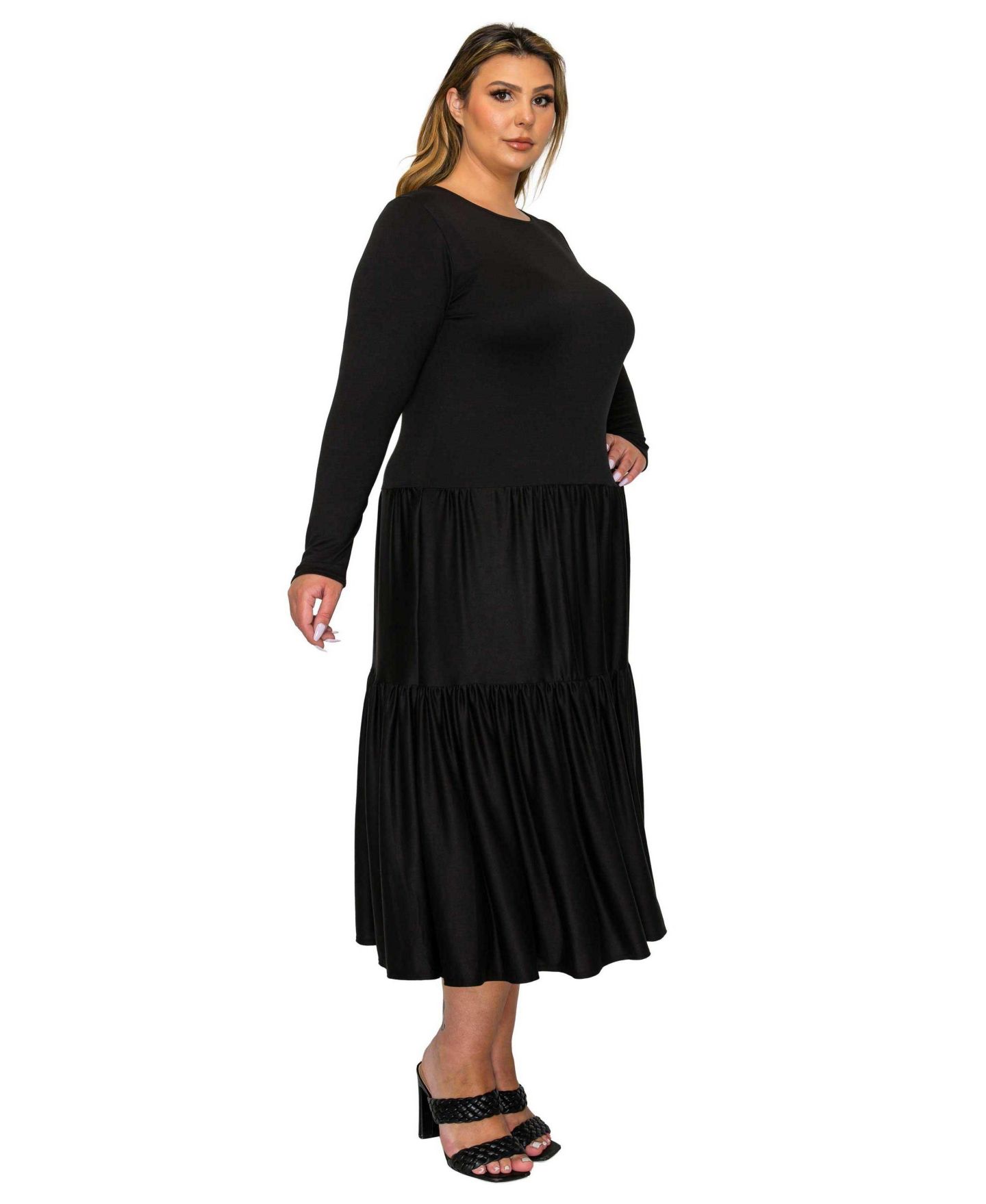 Женское платье L I V D Plus Size Eliana Tiered Midi, цвет: Чёрный — фото 2
