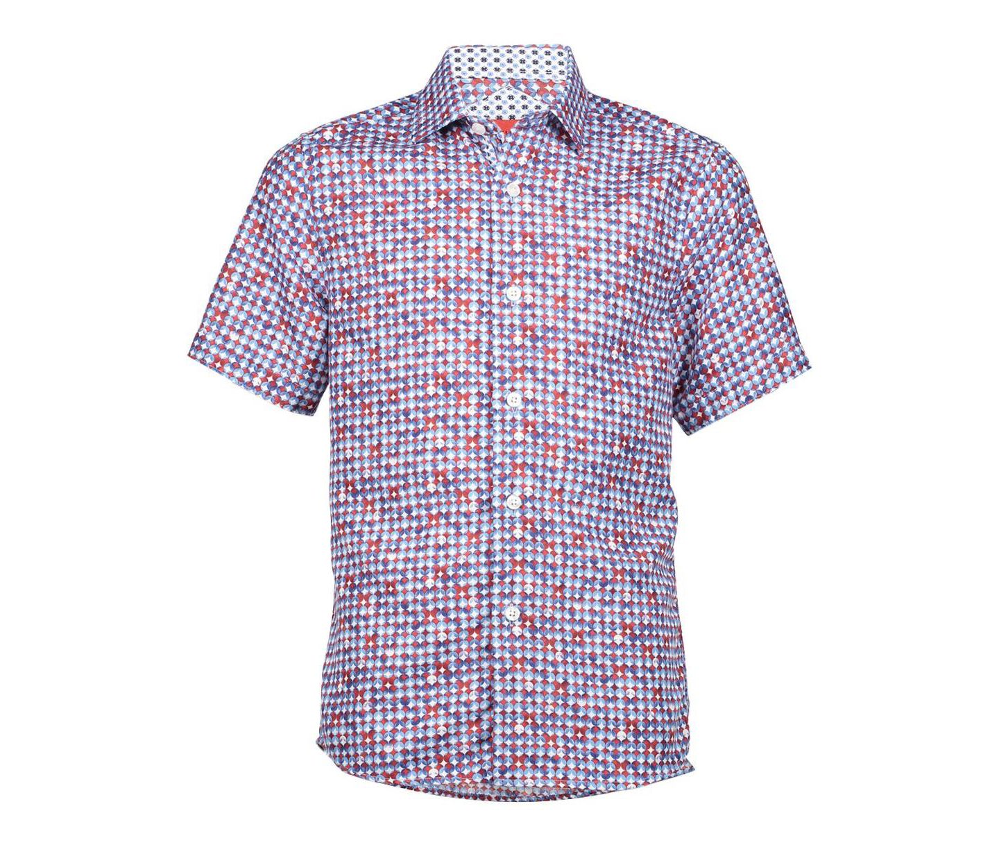 Рубашка Elie Balleh Blue Short Sleeve Circle Diamond Multicolor Slim Fit Shirt для мальчиков, цвет: Синий — фото 1