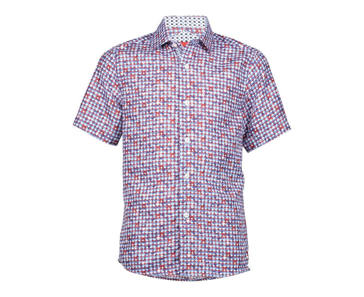 Big Boys Blue Short Sleeve Circle Diamond Multicolor Slim Fit Shirt