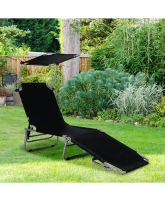 Set of 2 Foldable Lounge Chair Adjustable Outdoor Beach Patio Recliner W/ Sun Shade