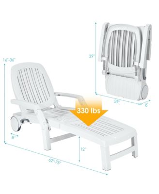 Set of 2 Patio Adjustable Chaise Lounge Chair Folding Recliner w/ Wheels