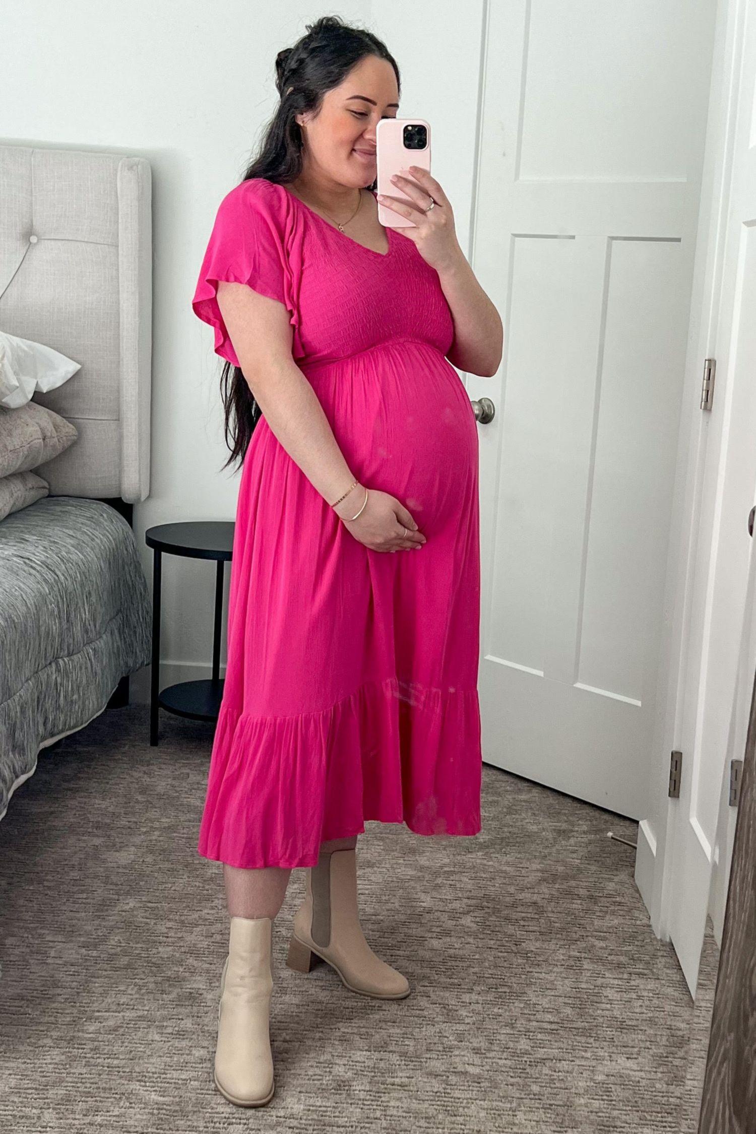 Women's Fuchsia Smocked Ruffle Dress
