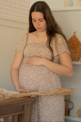 Maternity Mustard Floral Smocked Maxi Dress