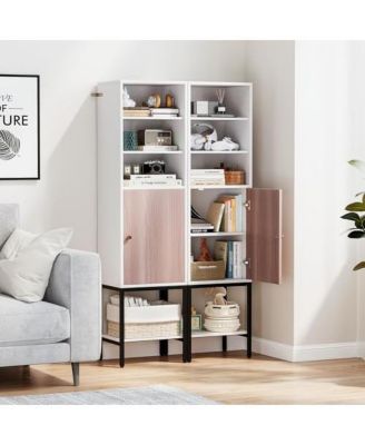 57" 1-Pc. Tall Bathroom Cabinet with 1 Door, 4 Shelves and Adjustable Storage