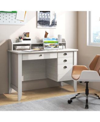 Vintage Computer Desk with Storage Shelves and 4 Drawers