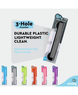 3 Hole Punch Pink, Portable Hole Puncher for 3 Ring Binder, 3 Sheets Capacity, Removable Chip Tray, 10” Ruler for School, Office, 1 Pc-by Enday