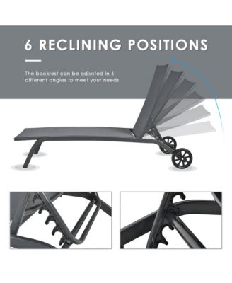 Set of 2 Outdoor Chaise Lounge Chair Adjustable Patio Recliner w/ Wheels