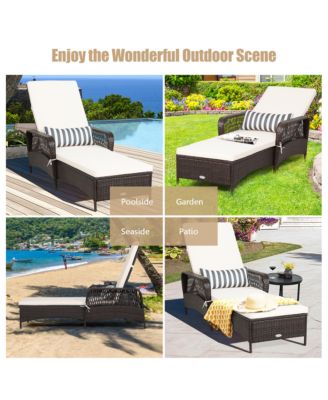 Set of 2 Rattan Patio Lounge Chair Chaise w/ Adjustable Backrest Cushion & Pillow