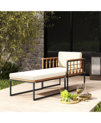 2PCS Outdoor Chaise Lounge Chair Acacia Wood Heavy Duty 1200 lbs Weight Capacity