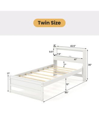Twin Size Wooden Bed Frame w/ Charging Station & LED Light Storage Headboard