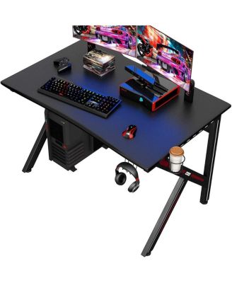 K-Shaped Gaming Desk with Cup Holder Headphone