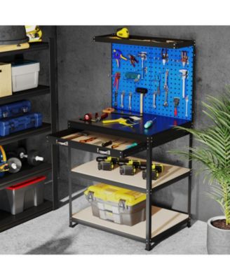 32 x 16 Inch Workbench Work Table with 2 PCs Pegboard Drawer and Shelves