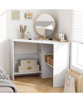 Corner Computer Desk Triangle Writing Workstation with Storage Shelf