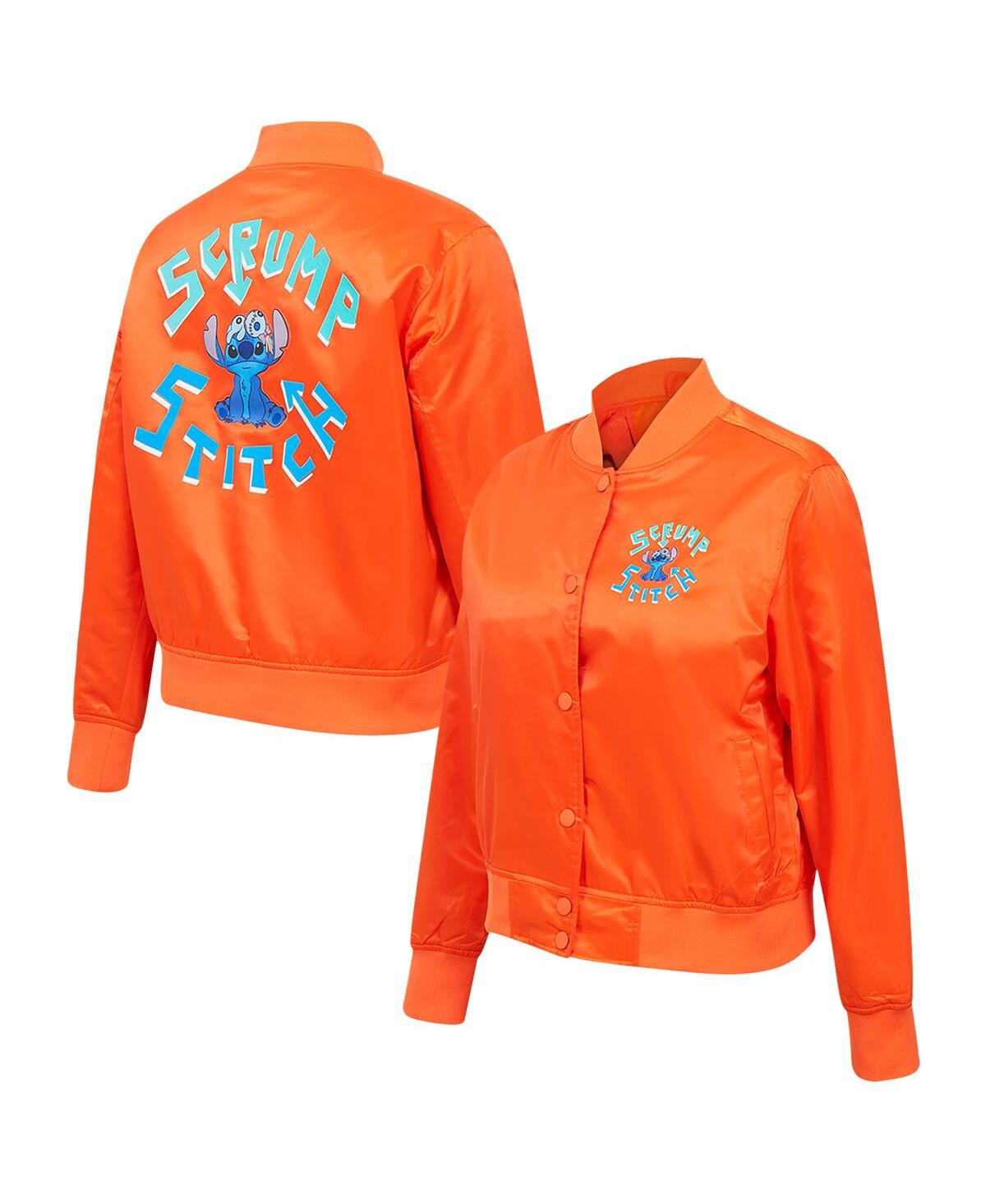 Women's Orange Lilo and Stitch Scrump Stitch Full-Snap Satin Jacket - Orange