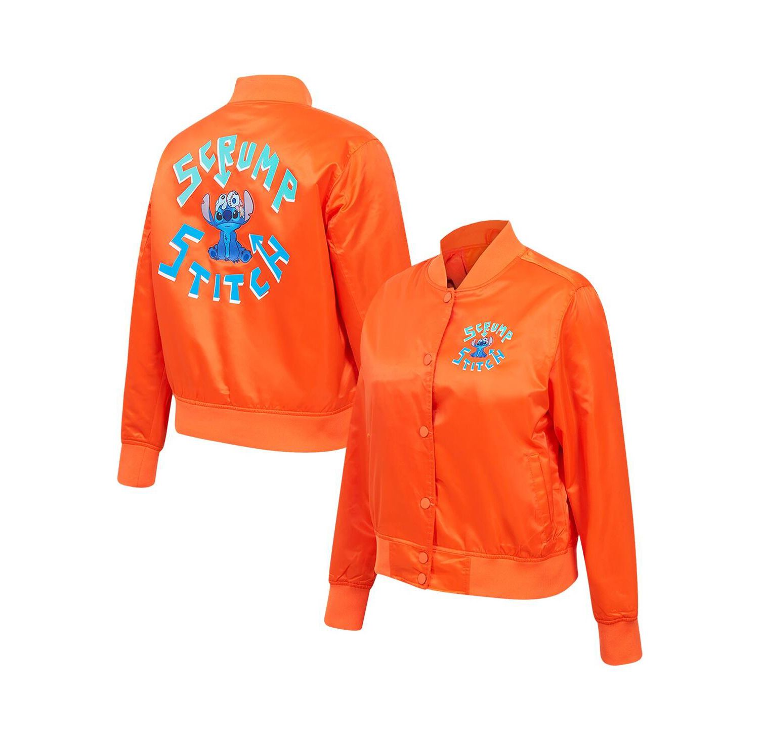 Women's Orange Lilo and Stitch Scrump Stitch Full-Snap Satin Jacket