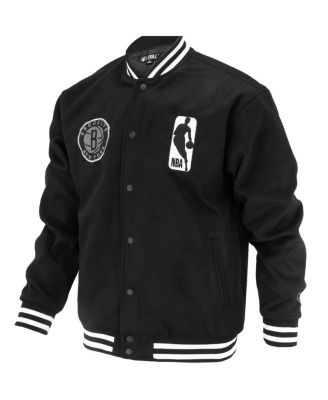 Мужская и женская черная университетская куртка Brooklyn Nets Logoman Shadow Collection на полной застежке от FISLL